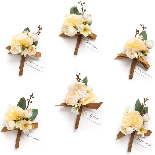 Miniatura 56 de Ling's Moment Boutonniere para Hombres Boda, Juego de 6, Novio y Padrinos Boutonniere para Boda Regreso a Casa Halloween Ceremonia Aniversario, Cena