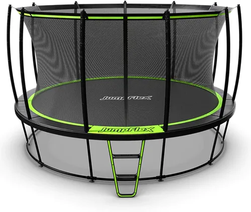 JumpFlex Hero Round Outdoor Backyard Trampoline with Net Safety Enclosure and Ladder - Heavy-Duty Jumping Trampoline Play Equipment for Family