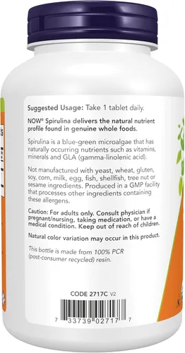 Miniatura 3 de Now Foods Espirulina Doble Fuerza, 1000 mg Orgánica - 240 Tabletas