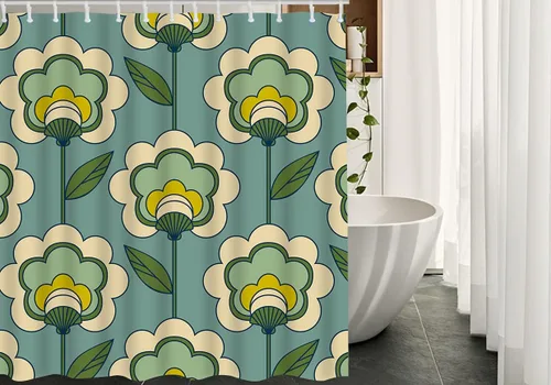 Miniatura 2 de AOYEGO Cortina de ducha larga con ganchos, diseño de estilo de decoración de los años setenta y sesenta, cortina de ducha de tela floral