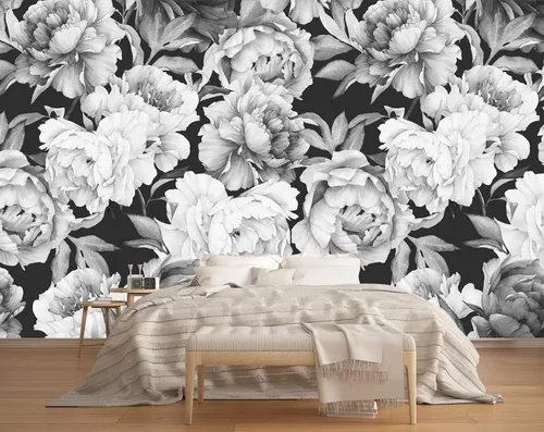 Miniatura 11 de MFWFM - Papel tapiz de peonías grises con diseño floral de acuarela para guardería (no se despega y pega)