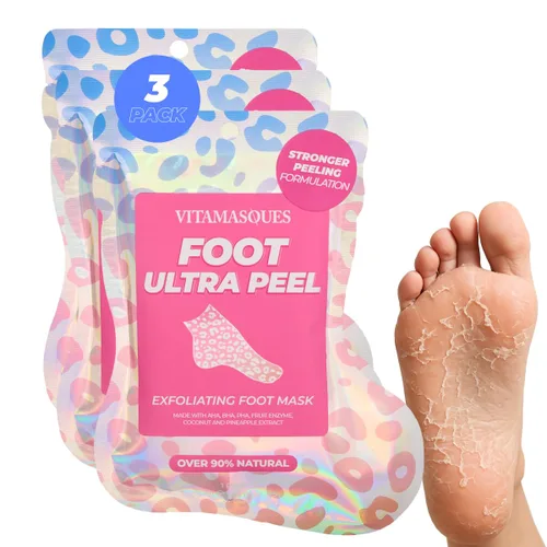 Vitamasques Mascarilla peeling para pies, 3 pares - Mascarilla exfoliante coreana para pies secos agrietados y eliminación de callos, mascarillas