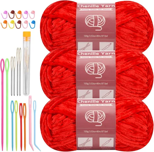 Miniatura 42 de LUNARM Hilado de chenilla para tejer y hacer ganchillo, 3 madejas de 240 metros de hilo grueso, suave y voluminoso, para tejer mantas, ropa y Beige