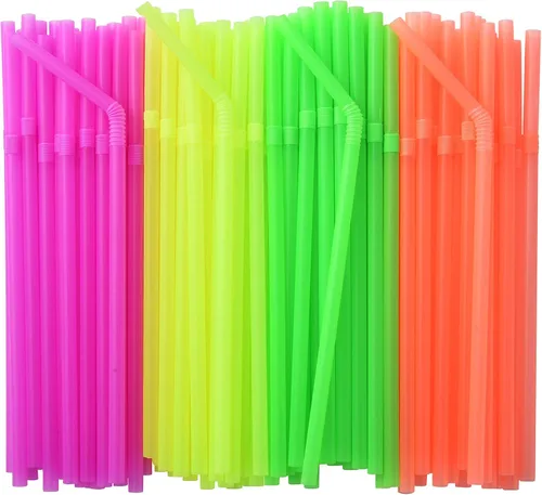 Miniatura 11 de ALINK 100 popotes flexibles de color neón, pajitas flexibles desechables de plástico, 7.75 x 0.23 pulgadas