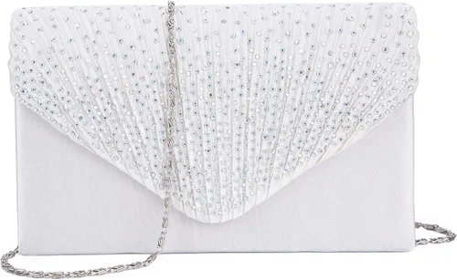 LIFEWISH Bolso de noche tipo sobre con purpurina y diamantes de imitación, bolso de hombro para fiesta de boda para mujer