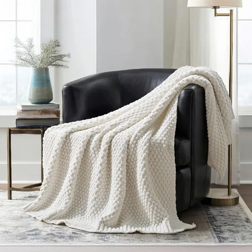 Miniatura 24 de EVERGRACEHOME Manta de punto de chenilla gruesa para sofá, suaves y lujosas mantas de punto con punto musgo para cama, acogedoras mantas decorativas