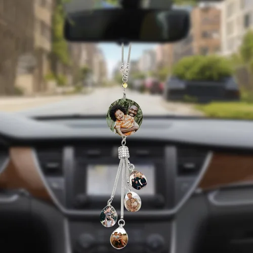 Miniatura 6 de Adornos Colgantes Personalizados de Foto de Cristal para Coche para Mujeres y Hombres, Adornos Personalizados de Coche con Imágenes, Colgantes