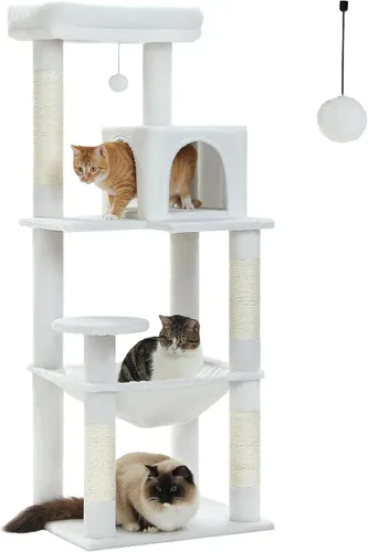 Miniatura 26 de PETEPELA Árbol de Madera para Gatos de Interior Torre de Múltiples Niveles con Postes Rascadores Cubiertos de Sisal, Condominio Acogedor, Hamaca