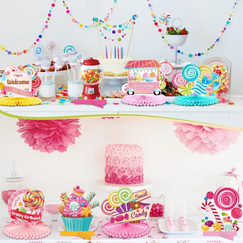 Miniatura 7 de Marspark 10 piezas de decoración para fiestas Candyland, centros de mesa de piruletas, centros de mesa de caramelo panal, decoración dulce