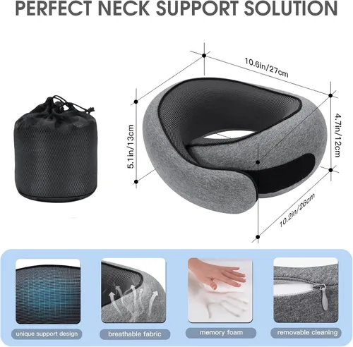Miniatura 2 de Almohadas de viaje para el cuello para aviones, almohada cómoda de espuma viscoelástica, diseño ergonómico compacto, esenciales para dormir
