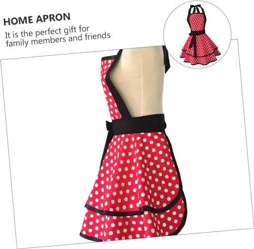 Miniatura 6 de BESPORTBLE Delantal de cocina de algodón con patrón de puntos de doble capa con correa para el cuello, delantal reutilizable para hombres y mujeres
