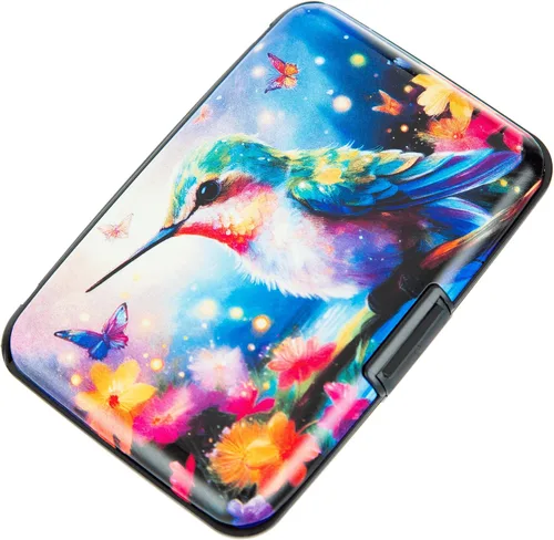Miniatura 13 de Porta tarjetas de crédito pequeño con bloqueo RFID, cartera metálica delgada, mini, de aluminio, funda dura para mujeres y hombres