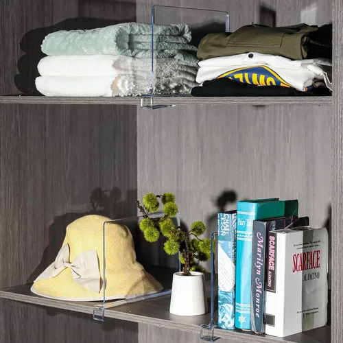 Miniatura 6 de Sooyee Divisores de estantes acrílicos para organización de armario, 4 organizadores de estantes de armario, divisores de armario, organizador