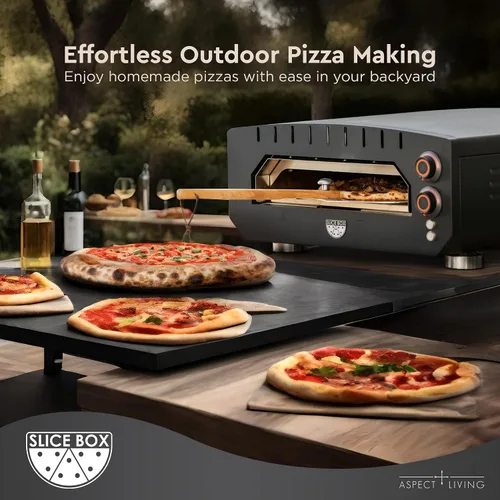 Miniatura 2 de Slice Box - Horno eléctrico para pizza al aire libre, cocina en encimera, calienta hasta 750 grados, termómetro digital, piedra de pizza y cáscara