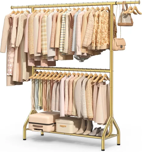 Miniatura 10 de EAGMAK Perchero de ropa de doble barra con capacidad de carga de 622 LBS, perchero resistente para colgar ropa, perchero de 82.68 pulgadas de alto
