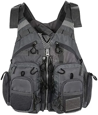 Miniatura 5 de JKSPORTS Chaleco de pesca con mosca, chaleco salvavidas de seguridad para natación, vela, barco, kayak, flotante, multifuncional, transpirable, Gris