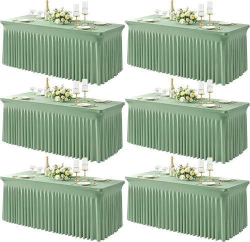 Miniatura 31 de Paquete de 1 manteles azul bebé para mesas rectangulares de 4 pies, cubiertas de mesa de spandex elástico de una pieza resistentes a las arrugas
