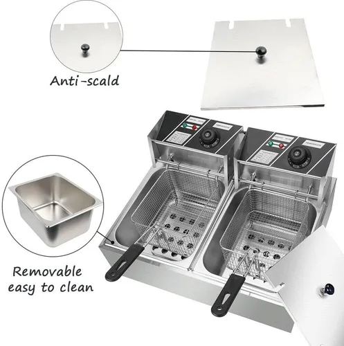 Miniatura 6 de Freidora eléctrica con cesta y tapa, freidora de aceite de encimera de acero inoxidable, limitador de temperatura y protección contra sobrecorriente