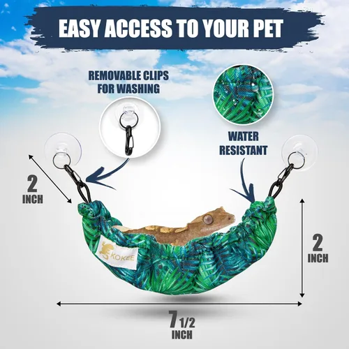 Miniatura 2 de Accesorios para tanque de Gecko con cresta, hamaca de reptil y hamaca de lagarto (100% poliéster, 7.5 x 2 pulgadas, una ventosa) Accesorios