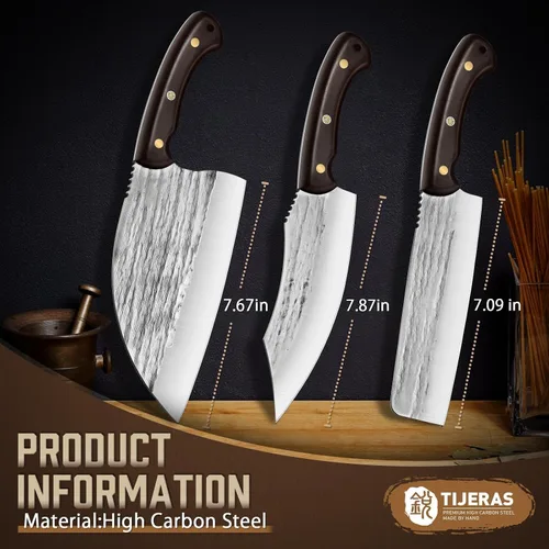 Miniatura 6 de TIJERAS Juego de cuchillos de carnicero, juego de 3 cuchillos de chef forjados a mano, cuchillo de chef serbio y cuchillo de carnicero y cuchillo