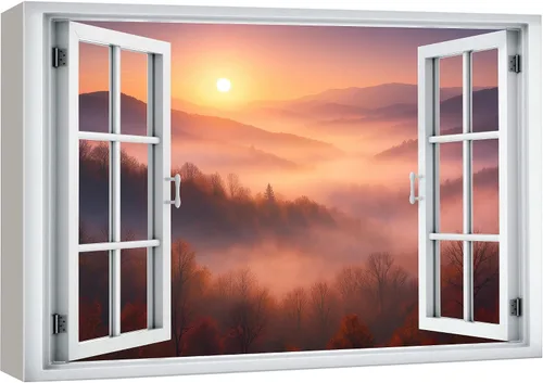 Miniatura 31 de wall26 - Cuadro en lienzo para pared, vista de ventana, río neón turquesa, rápido, bosque, lago, arroyo, naturaleza salvaje, fotografía, realismo