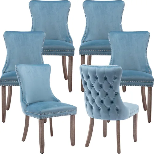 Miniatura 36 de Velvet Dining Chairs Set of 2, Tufted High Chairs with Nailhead Trim, Pull Ring, Black Solid Wood Legs, Elegant Upholstered Accent Chairs for Dining