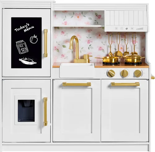 Miniatura 9 de Best Choice Products Cocina de juego de simulación para niños, juego interactivo de madera para niños, pizarra enmarcada para guardar juguetes, 11