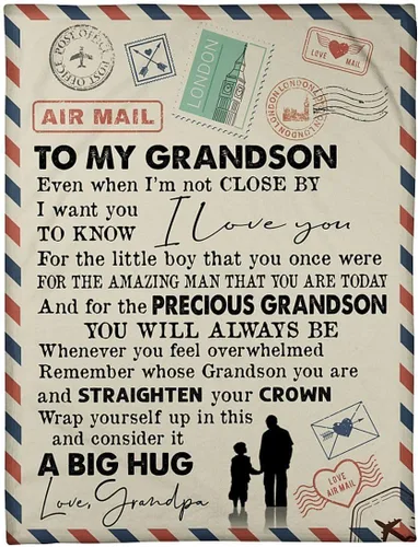 Miniatura 7 de Manta personalizada con texto en inglés «To My Grandson» de parte del abuelo veterano – Regalos de veterano para nieto – Manta para abuelo y nieto