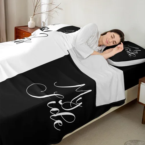 Miniatura 3 de Dog Side My Side - Juego de sábanas de tamaño Queen, color negro y blanco, sábana bajera ajustable para mujeres y hombres, sábanas románticas