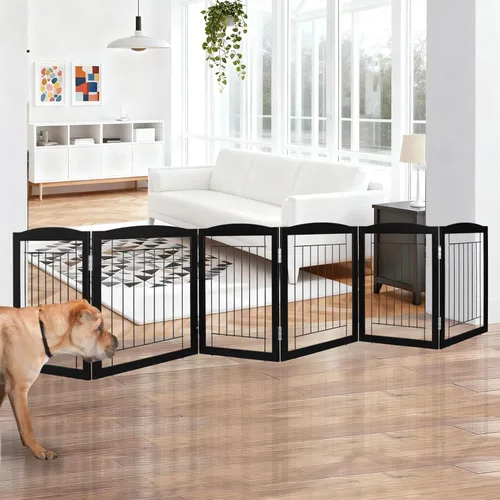 Miniatura 25 de ZJSF Puerta plegable independiente para perros, puerta de madera extra ancha blanca para cachorros, 6 paneles, puertas altas para mascotas
