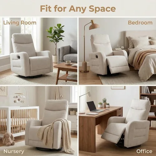 Miniatura 7 de Silla reclinable giratoria de 360°, sillón reclinable manual con asa lateral, silla de salón tapizada de tela para sala de estar, dormitorio