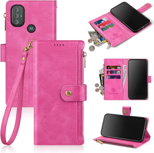 Antsturdy Funda tipo cartera para Motorola (Moto G Power 2022), funda protectora de piel sintética con correa para la muñeca [bloqueo RFID] [bolsa