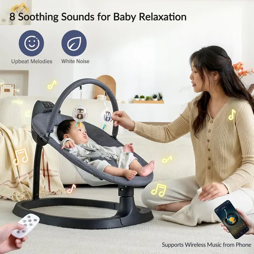 Miniatura 4 de VaVaSoo Columpio eléctrico 2 en 1 para bebé, asiento para niños pequeños de hasta 66 libras, soporte de doble brazo para mayor estabilidad, 3