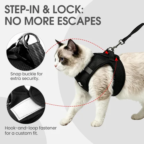 Miniatura 2 de Heywean Arnés y correa para gatos a prueba de escape, suave malla transpirable chaleco para caminar para gatitos, juego de arnés ajustable con tira