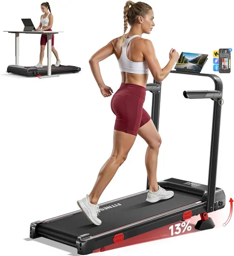 Miniatura 11 de RHYTHM FUN Cinta de correr con inclinación, almohadilla para caminar con barra de mango, almohadilla para caminar de 300 libras con aplicación