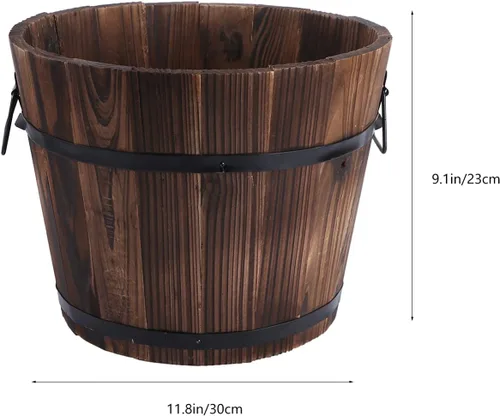 Miniatura 6 de Yardwe Cubos de barril de madera para whisky con asa, maceta de flores, macetas, cajas para cafetería, jardín, plantas hidropónicas