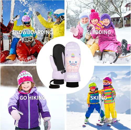 Miniatura 5 de COPOZZ Guantes de esquí para niños, 3M Thinsulate con aislamiento térmico para niños, guantes de nieve resistentes al viento y cálidos guantes