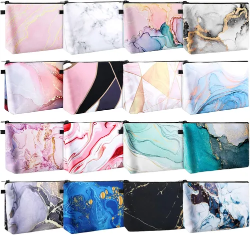 Miniatura 10 de Dunzy 16 bolsas de maquillaje a granel para mujeres, regalos para mamá, bolsas de cosméticos de lona con bolsas con cremallera, organizador