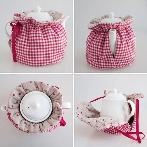 Miniatura 2 de 2 piezas de té aislado acogedor para tetera y calentador de hervidor de agua - a cuadros Rojo Plaid