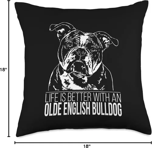 Miniatura 4 de Wilsigns Old English Bulldog Designs Proud Olde English Bulldog Life is Better Dog Gift Gift Throw Almohada de 15.7 x 15.7 in, multicolor