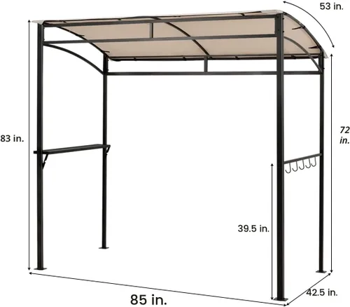 Miniatura 4 de Tangkula Cenador de parrilla de 7 pies, toldo para barbacoa de patio con estante para servir y ganchos de almacenamiento, refugio curvado con marco