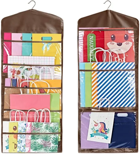 Miniatura 12 de ProPik Organizador de Almacenamiento para Bolsas de Regalo Colgantes de Doble Cara con Múltiples Bolsillos Delanteros y Traseros - Organice Su Papel