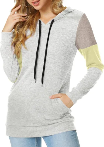 Miniatura 3 de CATHY Sudadera casual con cordón para mujer, manga larga, bloque de color, sudadera con capucha y bolsillo