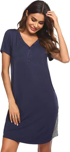 Miniatura 3 de Ekouaer Camisón de lactancia, vestido de hospital de maternidad con botones para lactancia materna, camisón de trabajo con ribete de encaje