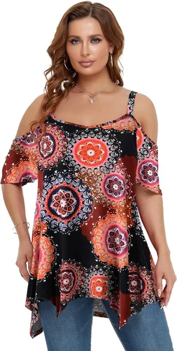 LARACE Blusas de Hombros Descubiertos para Mujeres Ropa de Verano Tirantes Espagueti Túnica Camisas Holgadas Asimétricas Talla Grande Blusa