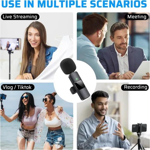Miniatura 7 de Micrófono Lavalier inalámbrico dual para iPhone, iPad, perfecto para videoconferencias, grabación y transmisión en vivo