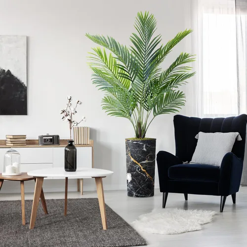 Árbol artificial en macetero con efecto de granito moderno, palmera tropical areca artificial de seda para decoración del hogar en interiores y
