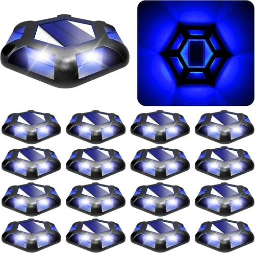 Luces solares para muelle de entrada, 16 paquetes impermeables de 1200 mAh para exteriores, luces LED de aluminio para exteriores, luz de Azul