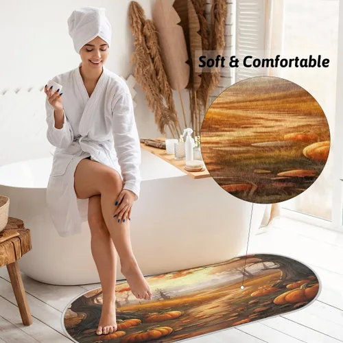 Miniatura 4 de cfpolar Pumpkins Fall Maple Leaves Bathroom Rugs Non-Slip Bath Rug Microfiber Bath Mat Absorbent Kitchen Mats and Rugs Machine Washable Oval Plush