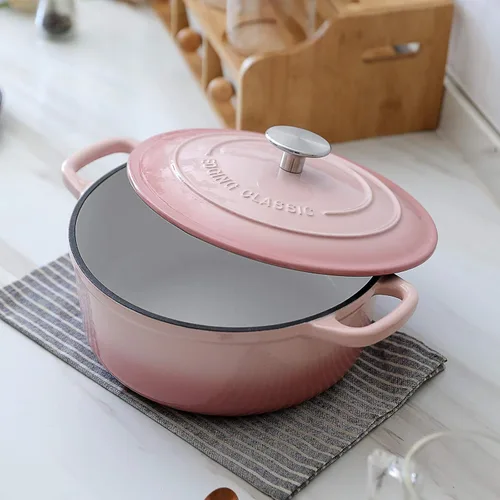 Miniatura 3 de EDGING CASTING - Horno holandés cubierto de hierro fundido esmaltado con tapa, olla redonda para hornear pan, 7 cuartos de galón, rosa Rosado